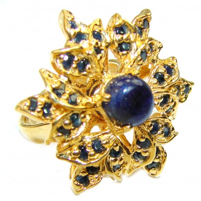 Blue Star genuine Sapphire 18K Gold over .925 Sterling Silver Large handcrafted Ring size 8 1/4