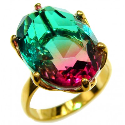 12.2 carat Brazilian Tourmaline 18K Gold over .925 Sterling Silver Perfectly handcrafted Ring s. 7