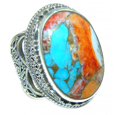 Rare Oyster Turquoise .925 Sterling Silver handcrafted Large ring; s. 8 3/4