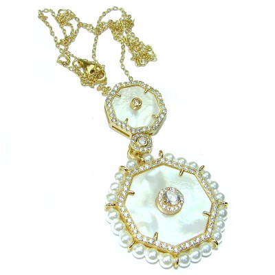 Destiny Blister Pearl White Topaz 14K Gold over .925 Sterling Silver handcrafted Necklace