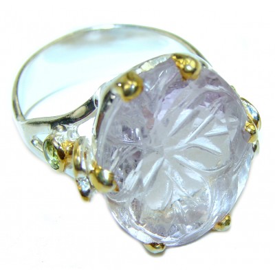 Spectacular 10.5 carat Pink Amethyst 2 tones .925 Sterling Silver Handcrafted Ring size 8