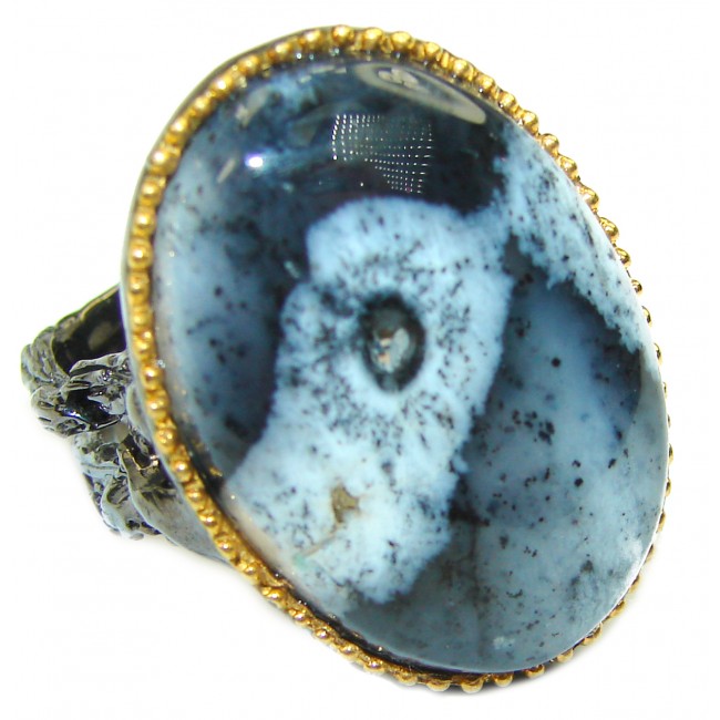 Top Quality Dendritic Agate 2 tones .925 Sterling Silver handcrafted Ring s. 9