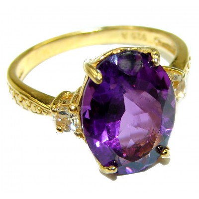 Spectacular 7.5 carat Amethyst 18K Gold over .925 Sterling Silver Handcrafted Ring size 8