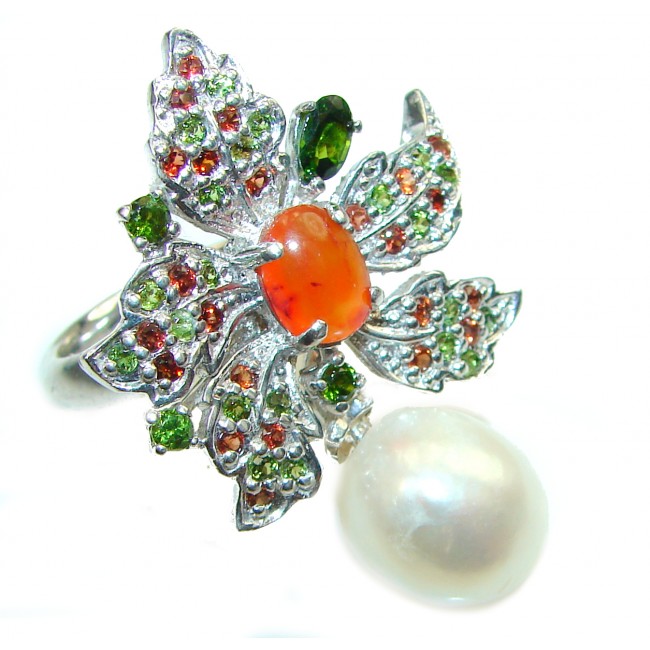 Marilyn Pearl Mexican Opal .925 Sterling Silver handcrafted Statement ring s. 8