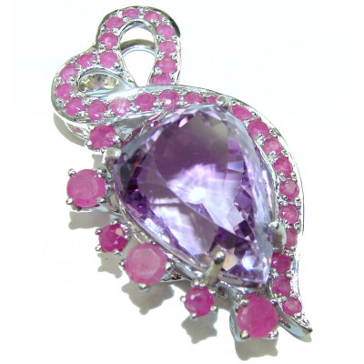 Vintage Design 19.2 carat Pink Amethyst Ruby .925 Sterling Silver handcrafted Pendant
