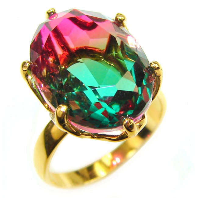 12.2 carat Brazilian Tourmaline 18K Gold over .925 Sterling Silver Perfectly handcrafted Ring s. 7
