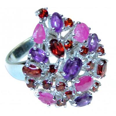 Lavish design authentic Ruby Amethyst .925 Sterling Silver Statement handcrafted Ring size 8 1/4