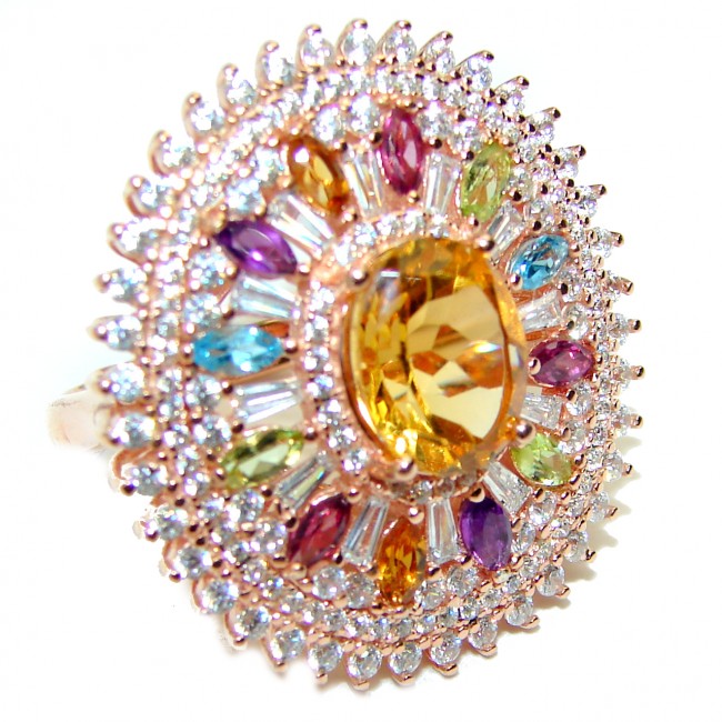 Royal Style 8.5 carat Citrine14K Rose Gold over .925 Sterling Silver handmade Ring s. 7 1/4