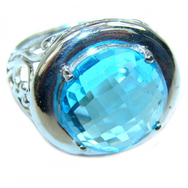 20.5 carat Fancy Swiss Blue Topaz .925 Sterling Silver handmade Ring size 7 1/2
