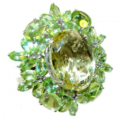 Touch of Spring Natural Citrine Peridot .925 Sterling Silver handmade Statement Ring size 8