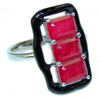 Very Unique Ruby black enamel .925 Sterling Silver handmade Ring size 8