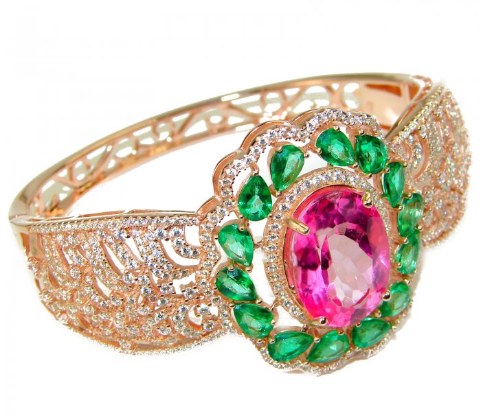 Chunky Luxury Pink Rainbow Topaz 14K Rose Gold over .925 Sterling Silver handmade Cuff/Bracelet - video