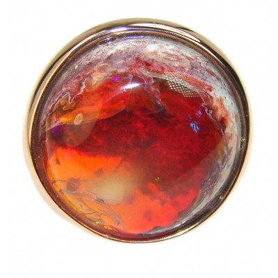 Full MOON Natural Mexican Fire Opal 14k Gold over .925 Sterling Silver handmade ring size 6 1/2