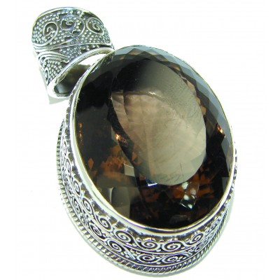 An exuberantly Large Genuine Vintage Style 41.5 grams Smoky Quartz .925 Sterling Silver handcrafted Pendant