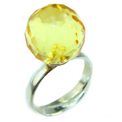 Modern Concept Natural faceted Baltic Amber .925 Sterling Silver ring s. 7 adjustable
