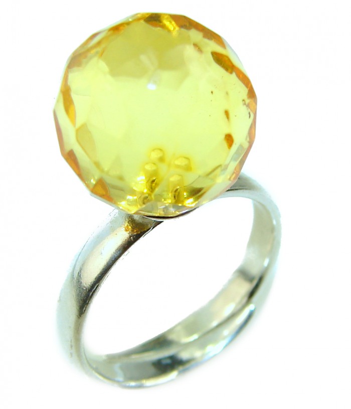 Modern Concept Natural faceted Baltic Amber .925 Sterling Silver ring s. 7 adjustable