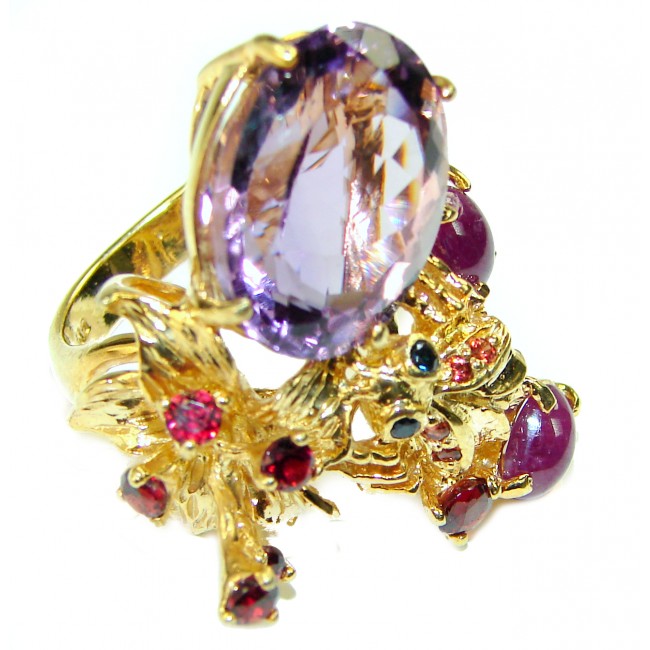 Lilac Beauty authentic Amethyst 14K Rose Gold over .925 Sterling Silver Large handcrafted Ring size 8