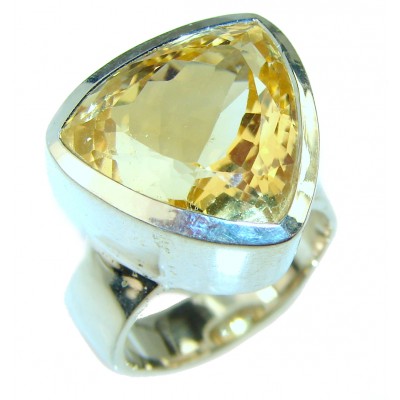 Yellow Blast trillion cut 23.5 carat Topaz .925 Silver handcrafted Cocktail Ring s. 6 3/4
