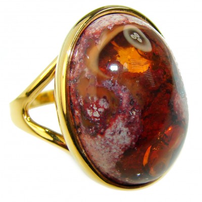 Natural Mexican Fire Opal 14K Gold over .925 Sterling Silver handmade ring size 8
