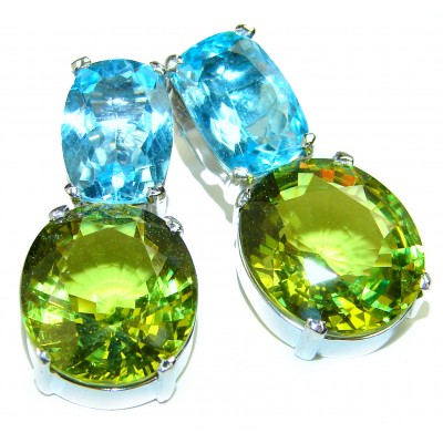 Pure Perfection Peridot Swiss Blue Topaz .925 Sterling Silver handcrafted earrings