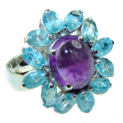 Purple Dreamer authentic African Amethyst Aquamarine .925 Sterling Silver Handcrafted Large Ring size 8