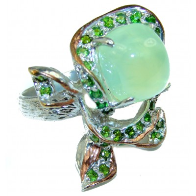 Green Blooning Natural Prehnite .925 Sterling Silver handmade ring s. 9