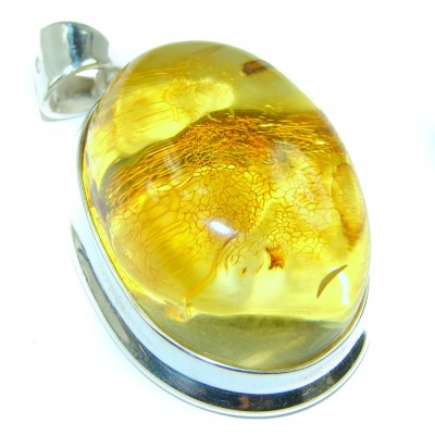 Prehistoric Golden Drop Baltic Polish Amber .925 Sterling Silver handcrafted pendant