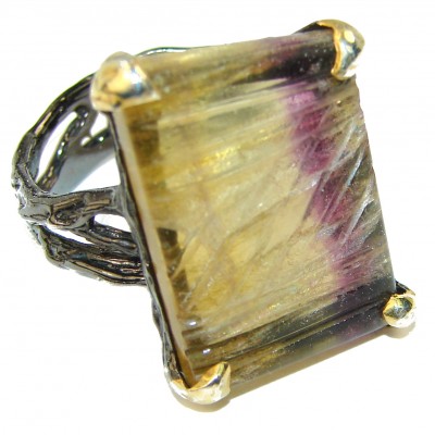 Nature's Melody quality genuine Fluorite .925 Sterling Silver Statement Huge Ring s. 9