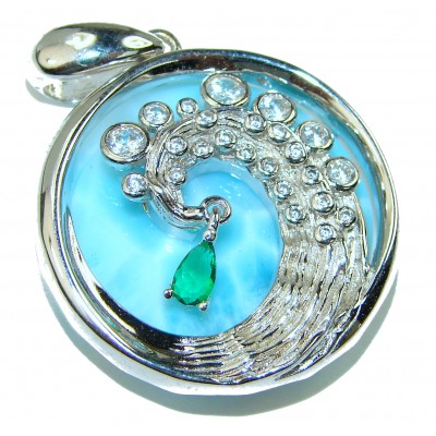 Great Waves best quality Larimar .925 Sterling Silver handmade pendant