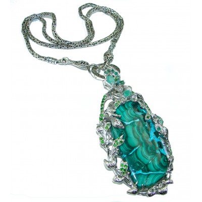 Great quality Chrysocolla Emerald .925 Sterling Silver handcrafted HUGE Necklace