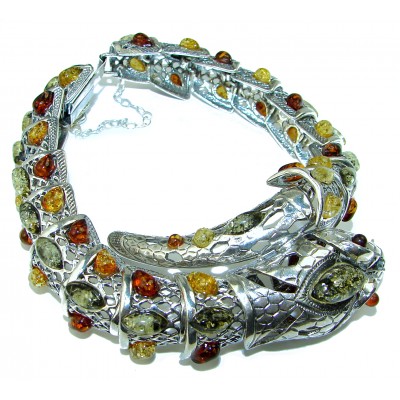 LARGE MASTERPIECE Snake authentic Baltic Amber brilliantly handcrafted .925 Sterling Silver handcrafted Bracelet