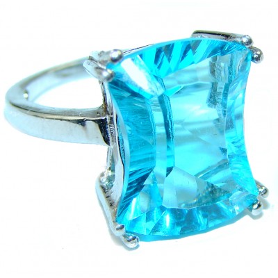 25.5 carat Large Emerald shape Swiss Blue Topaz .925 Sterling Silver handmade Ring size 9