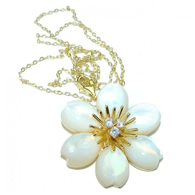 Floral Design Ruby Blister Pearl 14K Gold over .925 Sterling Silver Necklace