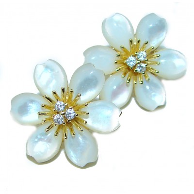 Destiny Blister Pearl White Topaz 14K Gold over .925 Sterling Silver handcrafted Earrings