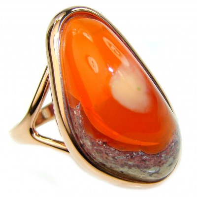 Natural Mexican Fire Opal 14K Gold over .925 Sterling Silver handmade ring size 8 1/4