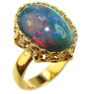 A Cosmic Power Genuine 9.5 carat Black Opal 18K Gold over .925 Sterling Silver handmade Ring size 6 1/4