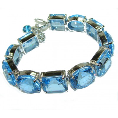 Ocean Inspired genuine Larimar Swiss Blue Topaz .925 Sterling Silver handcrafted Statement Bracelet