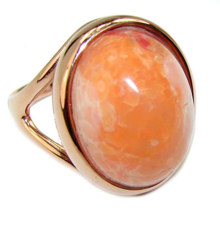 Natural Mexican Fire Opal 14K Gold over .925 Sterling Silver handmade ring size 6 1/4