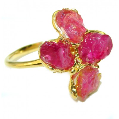 Authentic Rough Ruby 14K Gold over .925 Sterling Silver Ring size 6