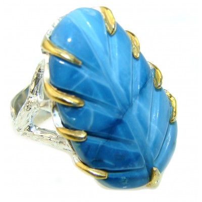 LARGE carved Owyhee Blue Opal 2 tones .925 Sterling Silver ring s. 7 3/4