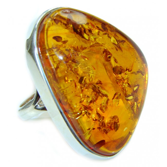 Authentic Huge Baltic Amber .925 Sterling Silver handcrafted ring; s. 10
