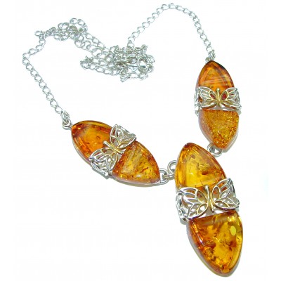 Colorful Baltic Amber .925 Sterling Silver handmade Necklace