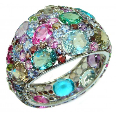 Absolutely Spectacular authentic Apatite and multi gems .925 Sterling Silver handmade bangle Bracelet
