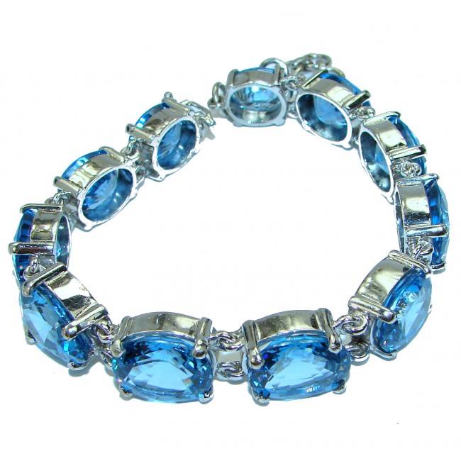 Ocean Inspired genuine Swiss Blue Topaz .925 Sterling Silver handcrafted Statement Bracelet