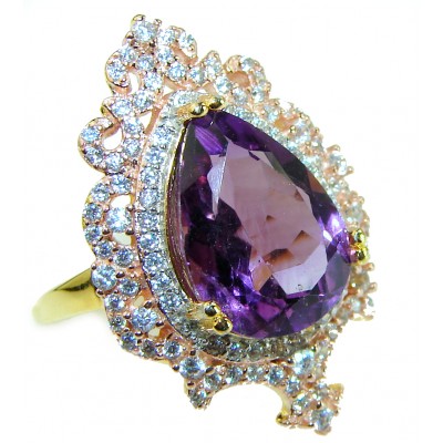 Luxurious Amethyst 14K Gold over .925 Sterling Silver Handcrafted Ring size 7 1/4