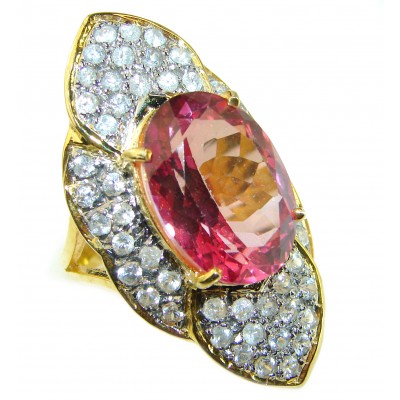 Real Diva 14.5 carat oval cut Pink Tourmaline 14K Gold over .925 Silver handcrafted Cocktail Ring s. 8