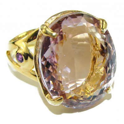 Spectacular 22.5 carat Pink Amethyst 14K Gold over .925 Sterling Silver Handcrafted Ring size 8