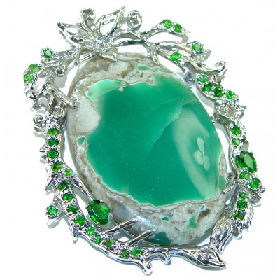 38. 5 grams Great Beauty Chrysoprase .925 Sterling Silver handcrafted Pendant Brooch