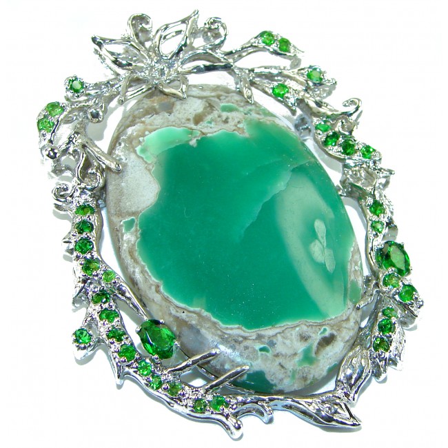 38. 5 grams Great Beauty Chrysoprase .925 Sterling Silver handcrafted Pendant Brooch