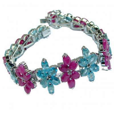 Glowing Beauty authentic Ruby Aquamarine .925 Sterling Silver handmade Bracelet